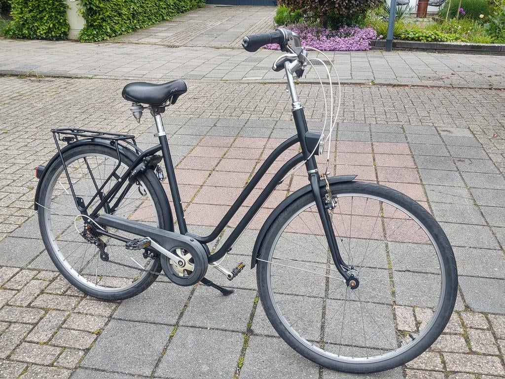 BTwin Elops damesfiets, zwart, 28" wielen, 6 versnellingen, Gebruikt, Velgrem, Versnellingen, 50 tot 53 cm