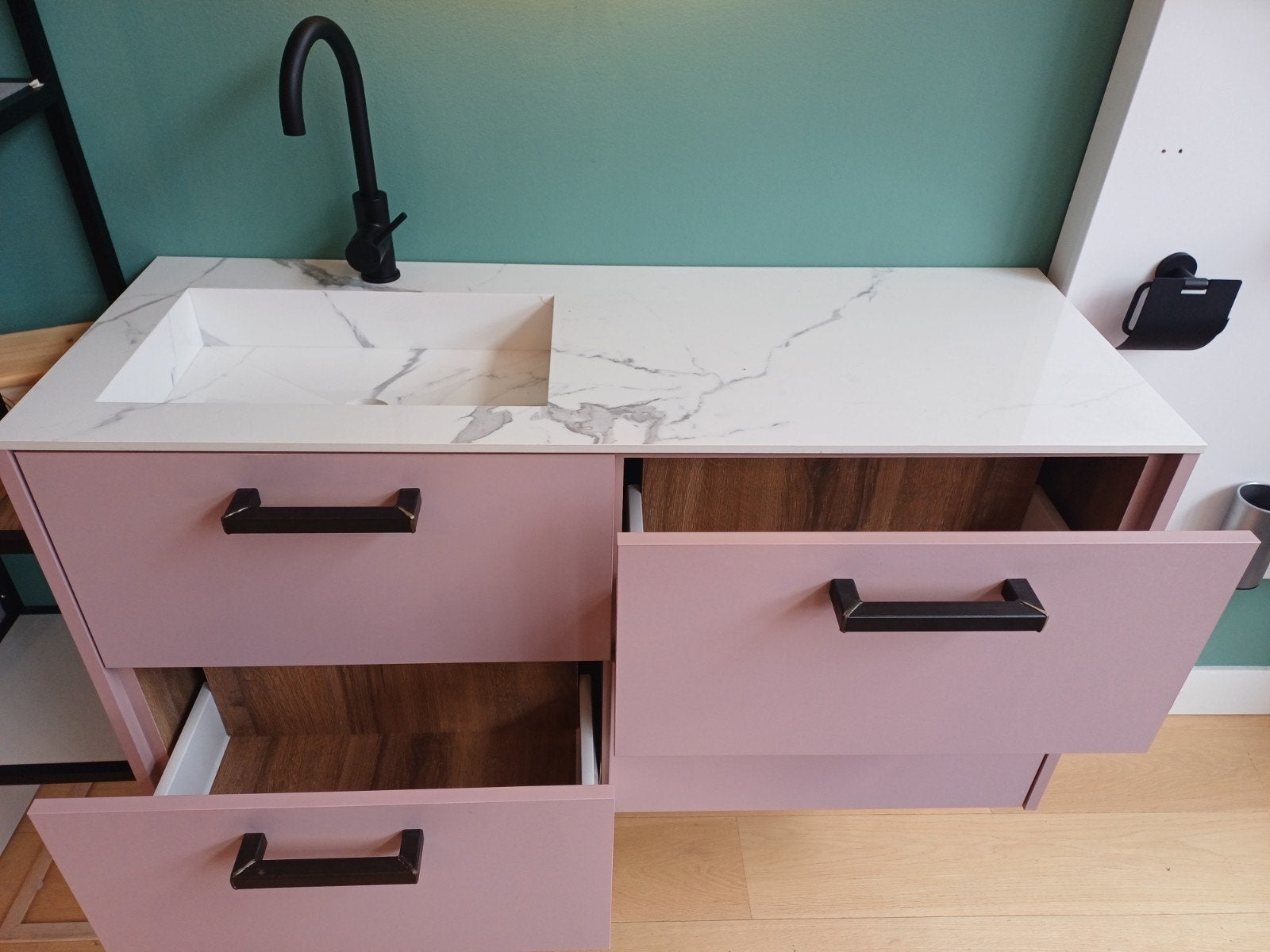 Wastafelmeubel met 4 lades en wastafel 120 cm, Huis en Inrichting, Badkamer | Badkamermeubels, Ophalen, Nieuw, 100 tot 150 cm