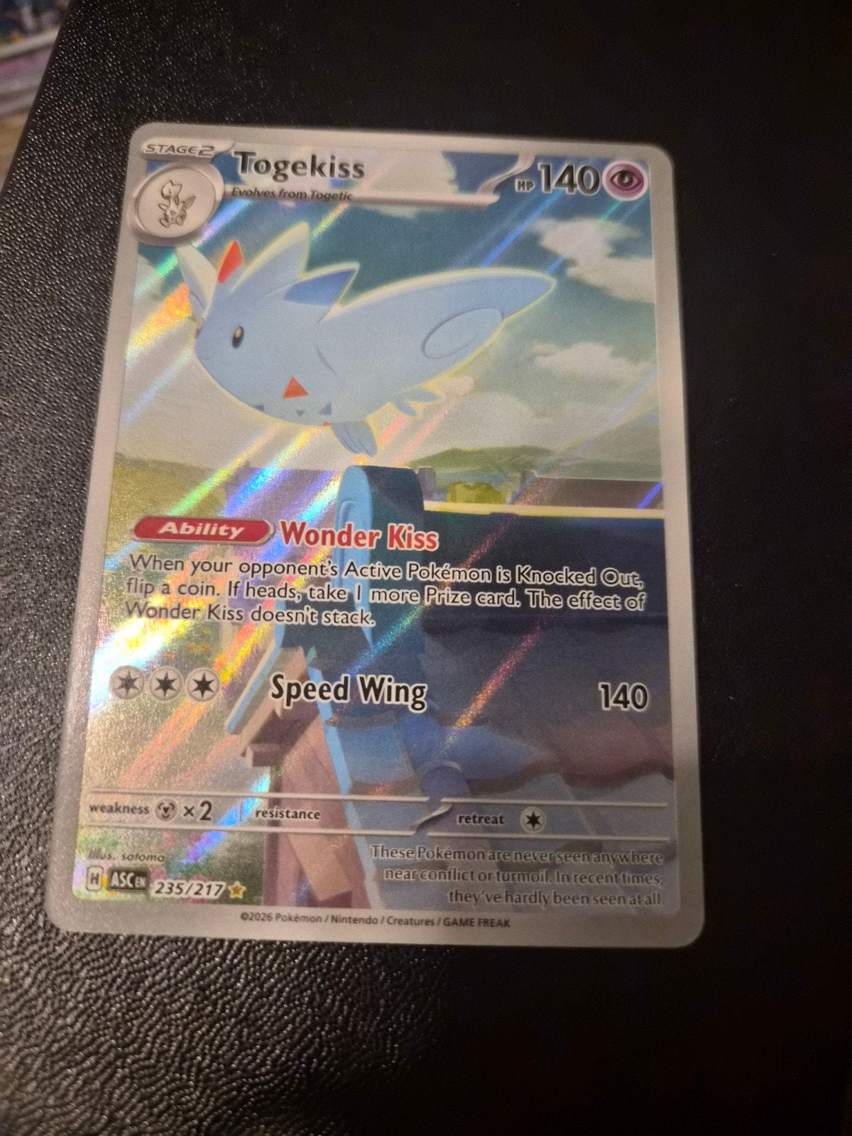 Togekiss Pokémon Kaart - Zeldzaam en Glanzend, Ophalen of Verzenden, Zo goed als nieuw, Losse kaart, Foil