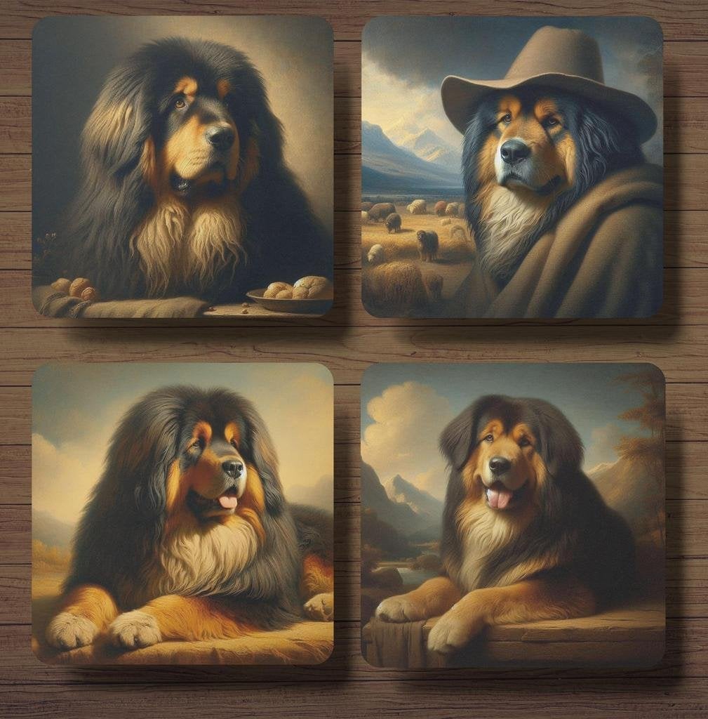 Tibetaanse Mastiff Rembrandt stijl onderzetters met houder, Ophalen of Verzenden, Nieuw