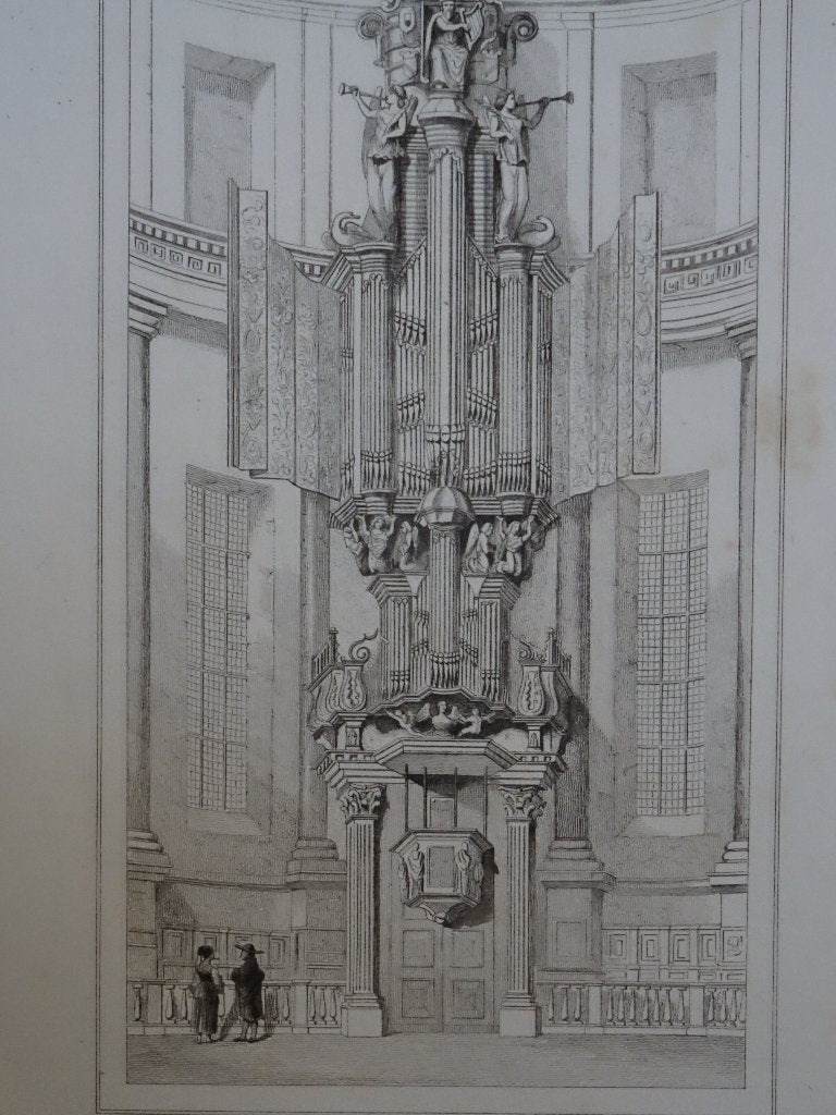 staalgravure orgel Lutherse Kerk te Amsterdam, Lemaitre 1840, 1800 - 1899, Verzenden, Architectuur, Gravure
