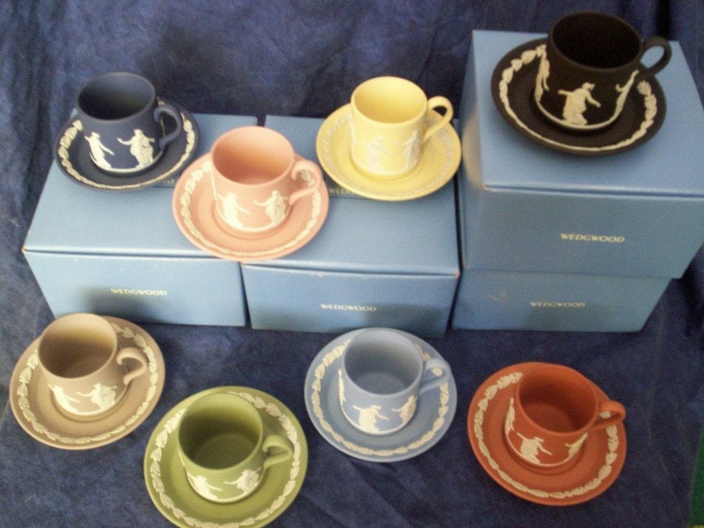 Acht Jasperware koffiekopjes van Wedgwood, Klassiek, Nieuw, Ophalen of Verzenden, Kop(pen) en/of Schotel(s)