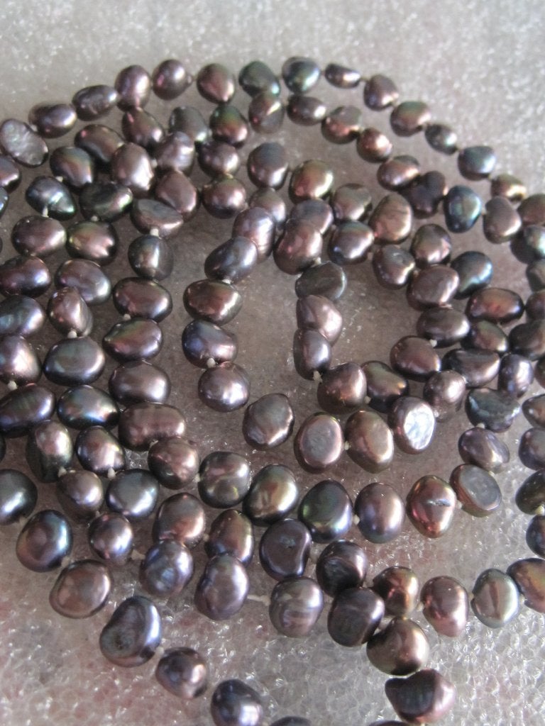 Vintage 100% cultive zwarte parels collier ketting 98 cm, Sieraden, Tassen en Uiterlijk, Ophalen, Zo goed als nieuw, Steen of Mineraal