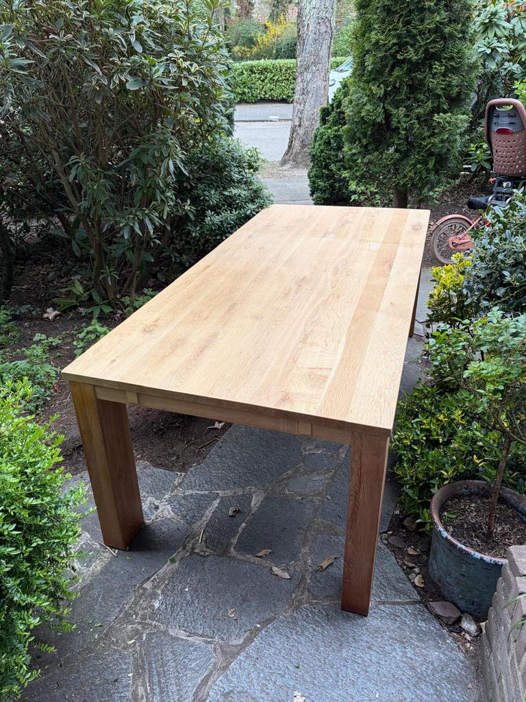 Prachtige massief houten eettafel met verlengstuk, Ophalen, 100 tot 150 cm, Eikenhout, 200 cm of meer