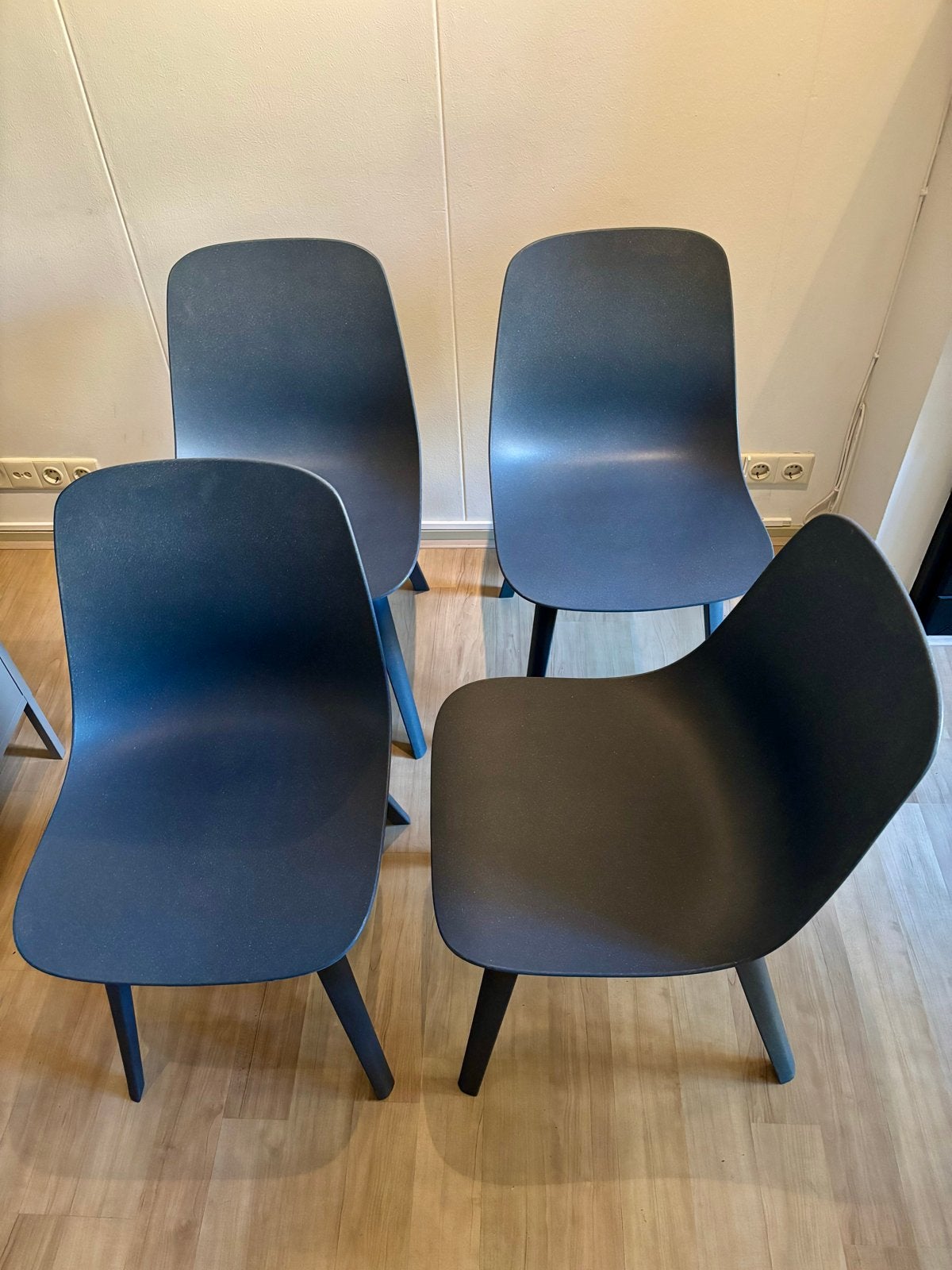 4 IKEA Odger eetkamerstoelen blauw / grijsblauw, Huis en Inrichting, Stoelen, Ophalen, Kunststof, Gebruikt, Blauw