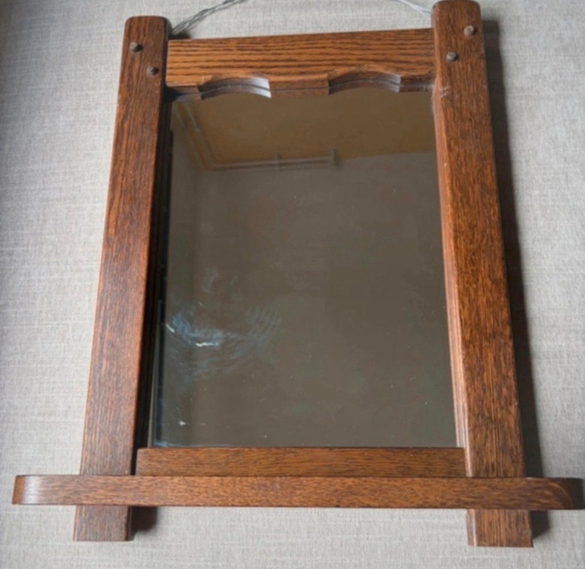Antieke Eiken Wandspiegel met Plankje, Antiek en Kunst, Ophalen of Verzenden, Rechthoekig, Minder dan 50 cm, Minder dan 100 cm