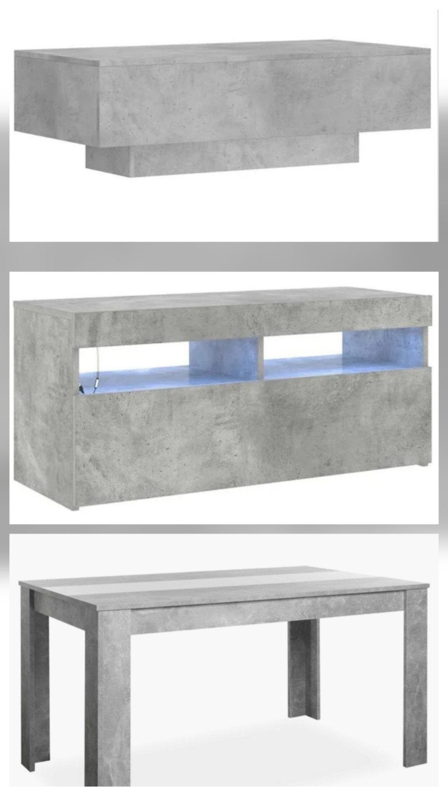 Salontafel, eettafel en tv-meubel met verlichting, Huis en Inrichting, Ophalen, Gebruikt, Overige materialen, Modern, Betonlook