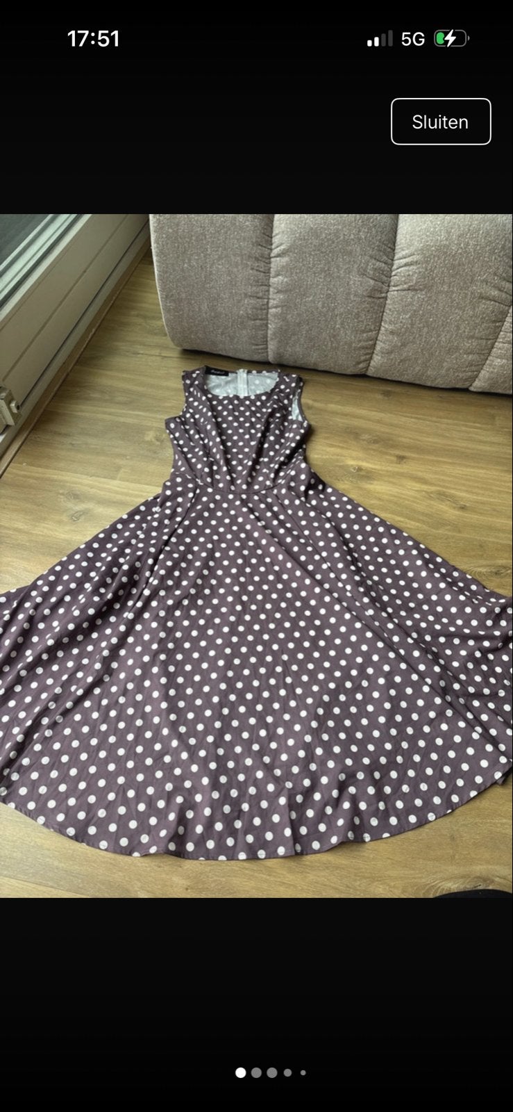 Vintage Polkadot Jurk Maat S, Bruin, Ophalen of Verzenden, Zo goed als nieuw, Knielengte