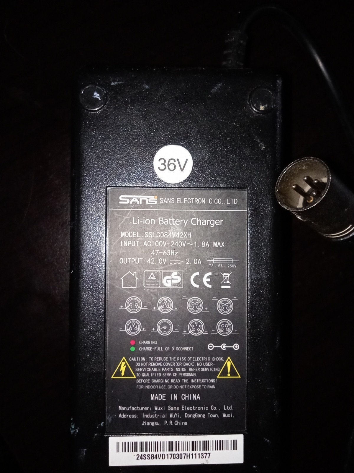 SANS 36V Li-ion Acculader (42.0V 2.0A), Fietsen en Brommers, Fietsaccessoires | Fietsaccu's, Gebruikt, Ophalen of Verzenden