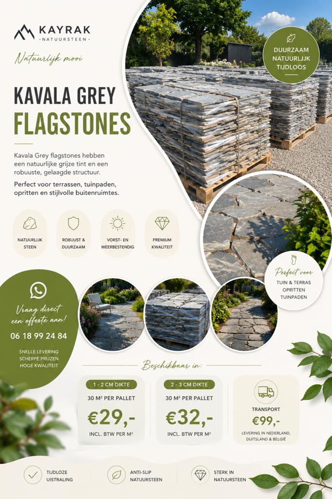 Kavala Grey Flagstones - Natuursteen Terrastegels, Nieuw, Ophalen of Verzenden, Terrastegels, Natuursteen
