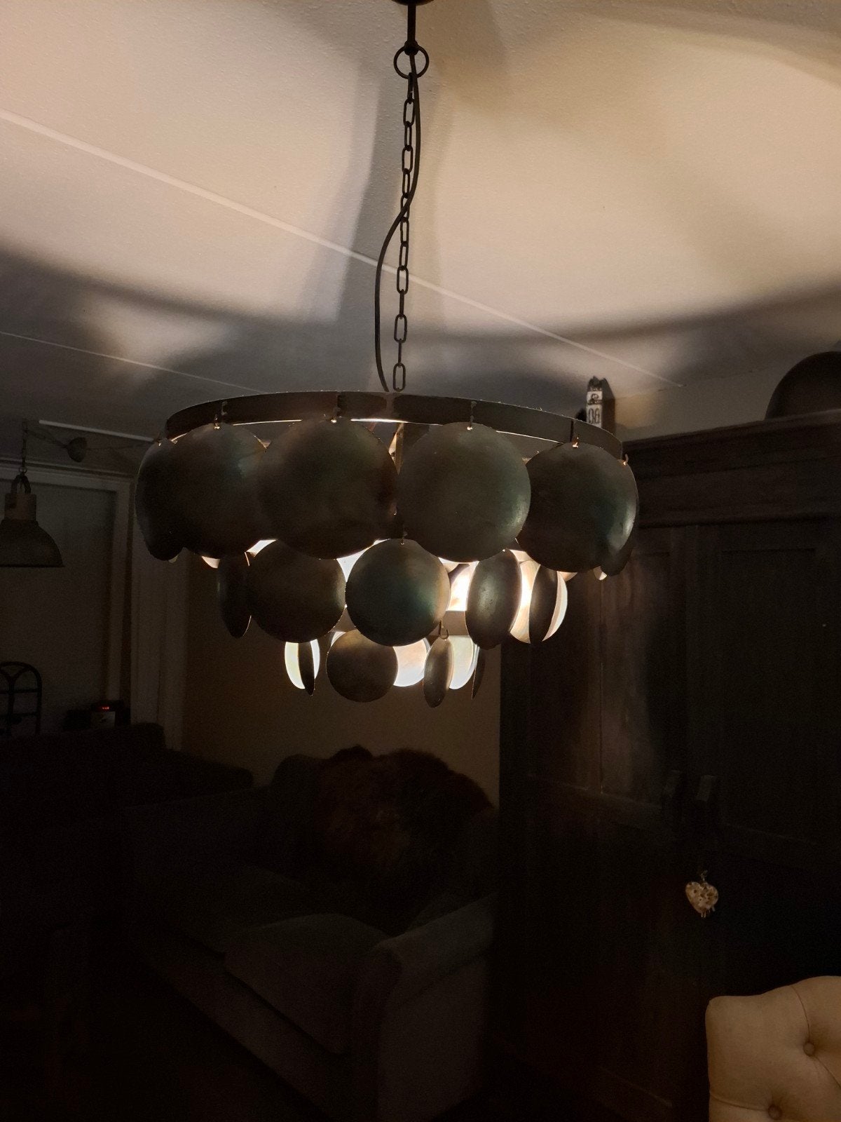 Stoere, sobere schijfjeslamp - uniek design, Ophalen of Verzenden, Gebruikt, Metaal, Industrieel, Modern, Stoer, Sober