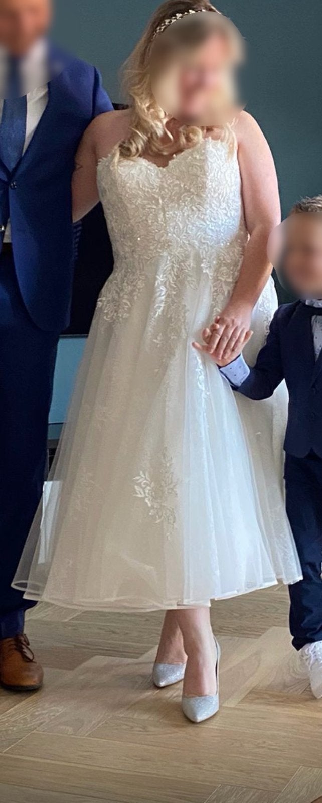 Korte trouwjurk met kant en korset / size 18 - maat 46, Kleding | Dames, Trouwkleding en Trouwaccessoires, Ophalen, Zo goed als nieuw