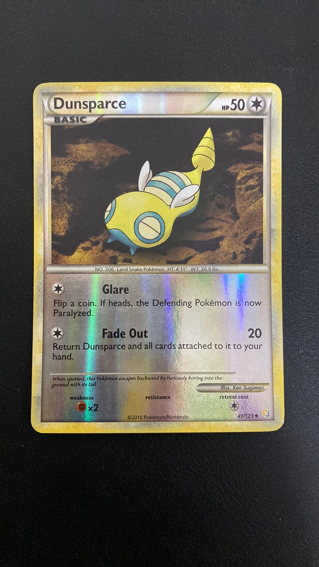 Pokemon dunsparce Hgss 41/123 reverse holo, Ophalen of Verzenden, Gebruikt, Losse kaart