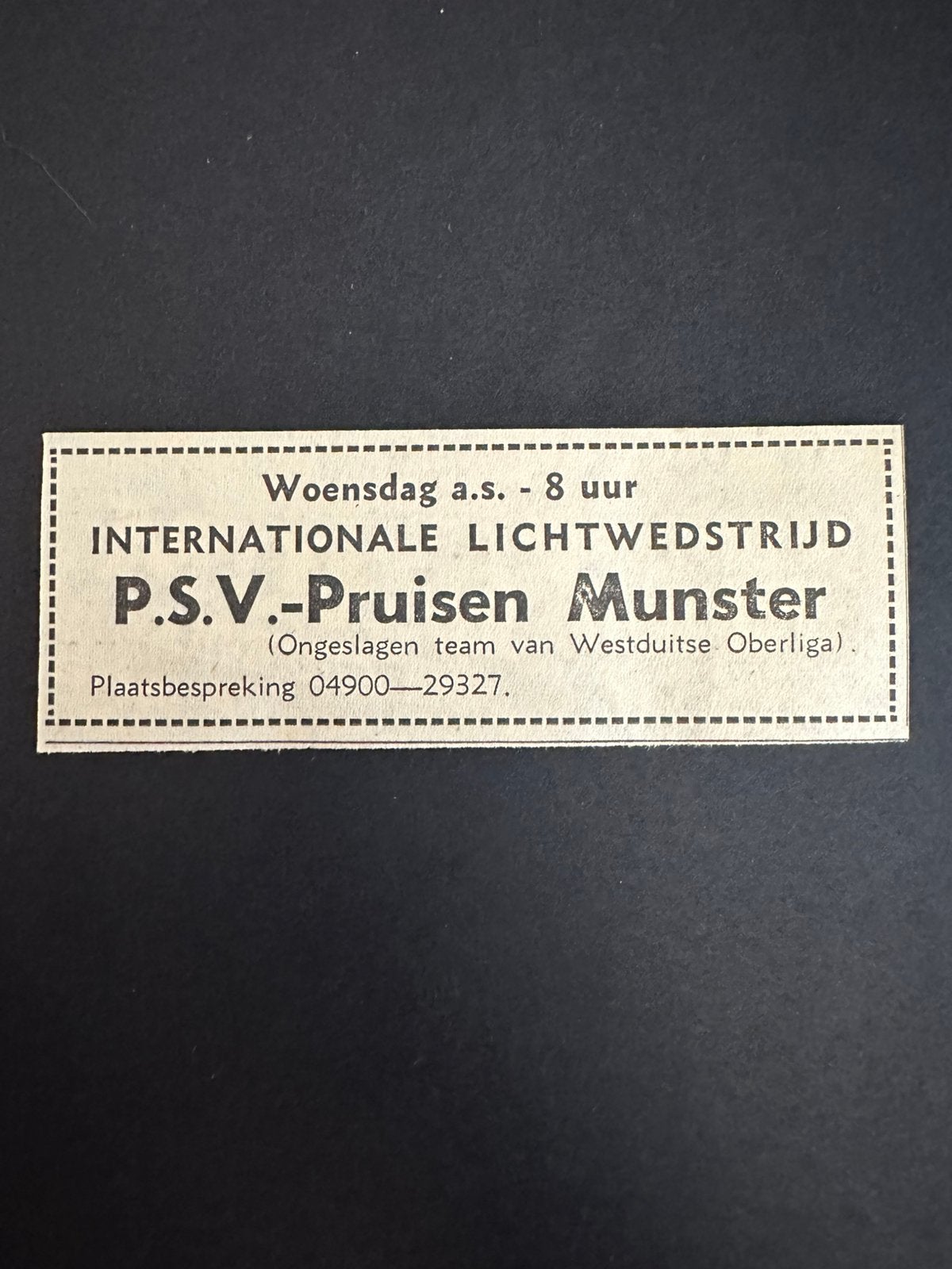 Voetbal reklame PSV Pruisen Munster oktober 1961, Ophalen of Verzenden, 1960 tot 1980, Knipsel(s)