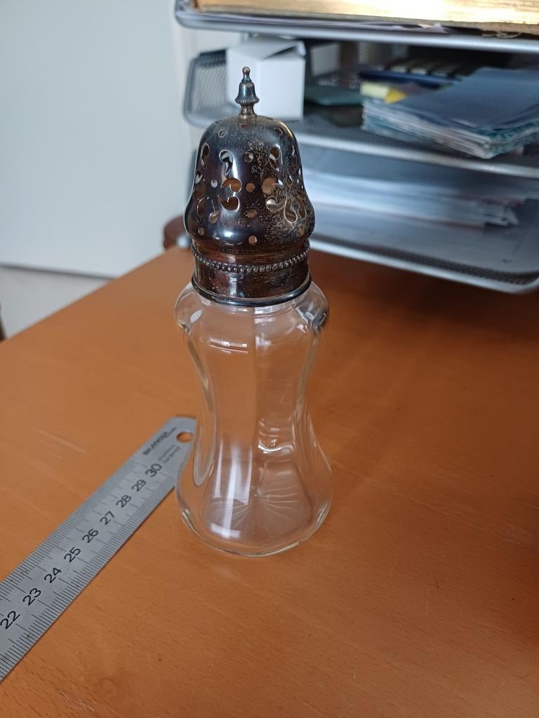 Glazen strooier met metalen dop, Antiek en Kunst, Ophalen