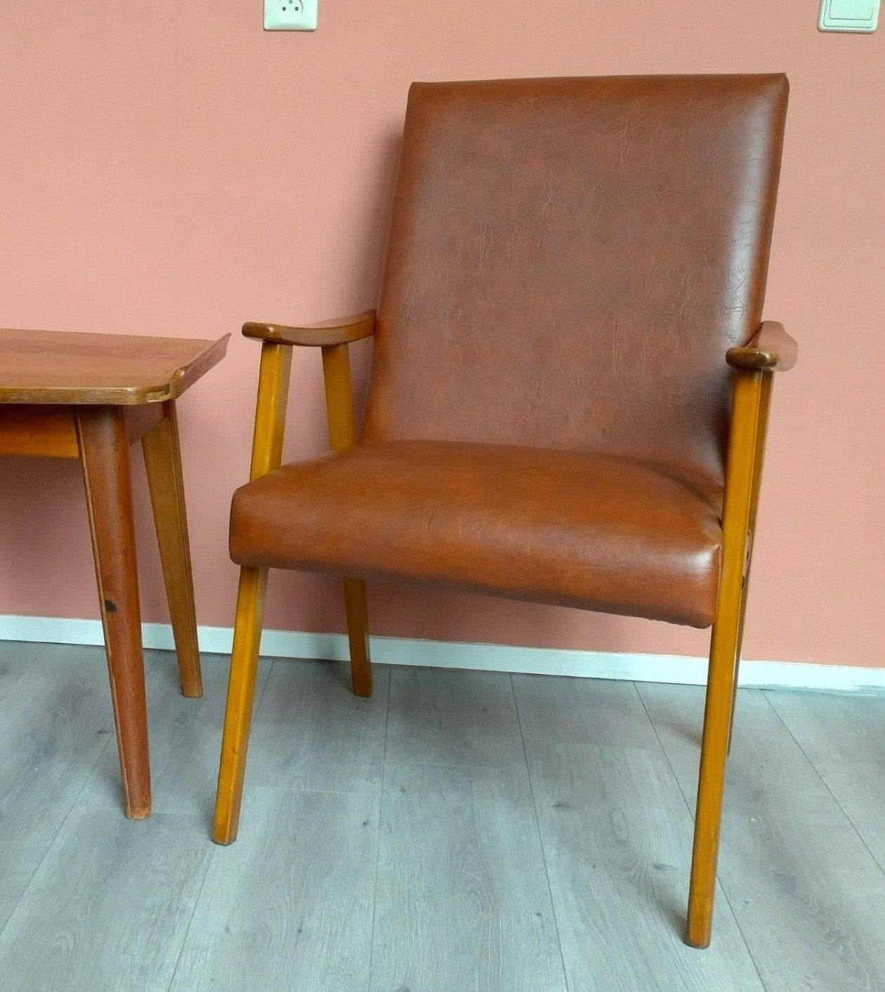Vintage Fauteuil Jaren '60 - Mid-Century Design, Huis en Inrichting, Gebruikt, 50 tot 75 cm, Ophalen, Hout