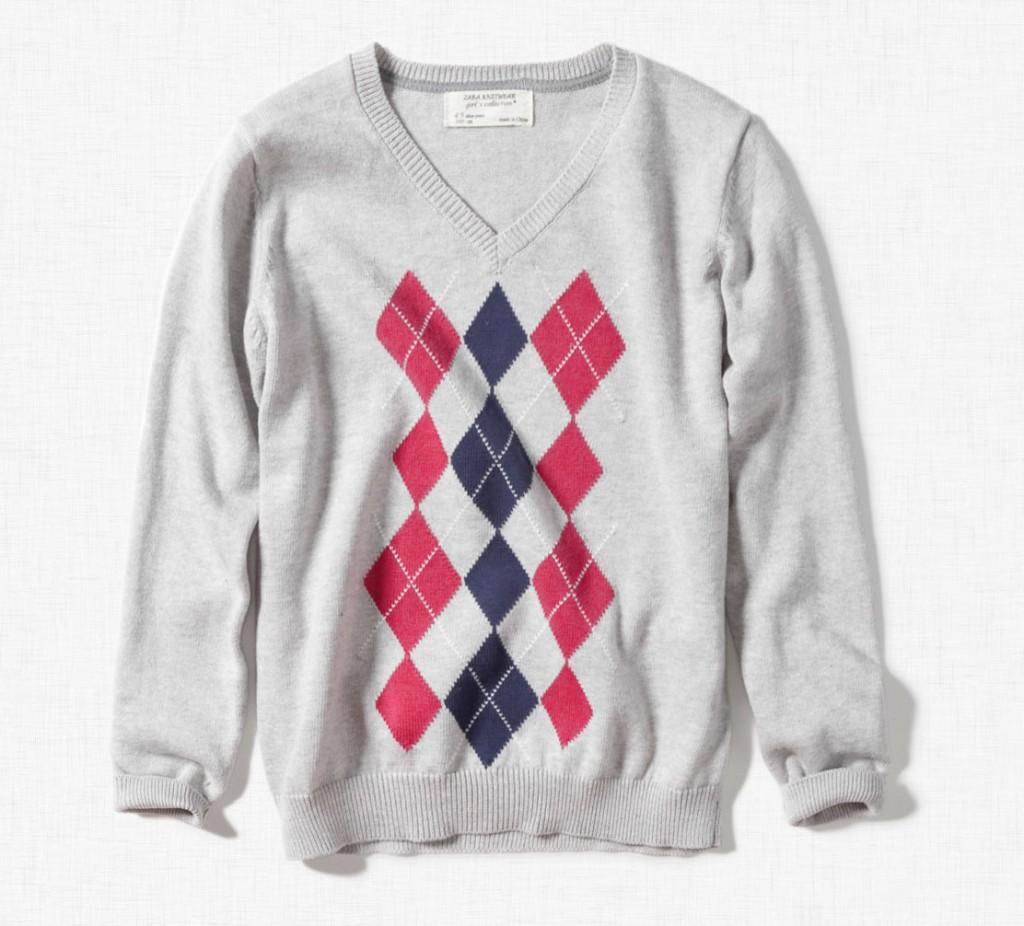 Zara Argyle geruite v-hals trui pullover grijs blauw 122-128, Meisje, Nieuw, Ophalen of Verzenden, Zara
