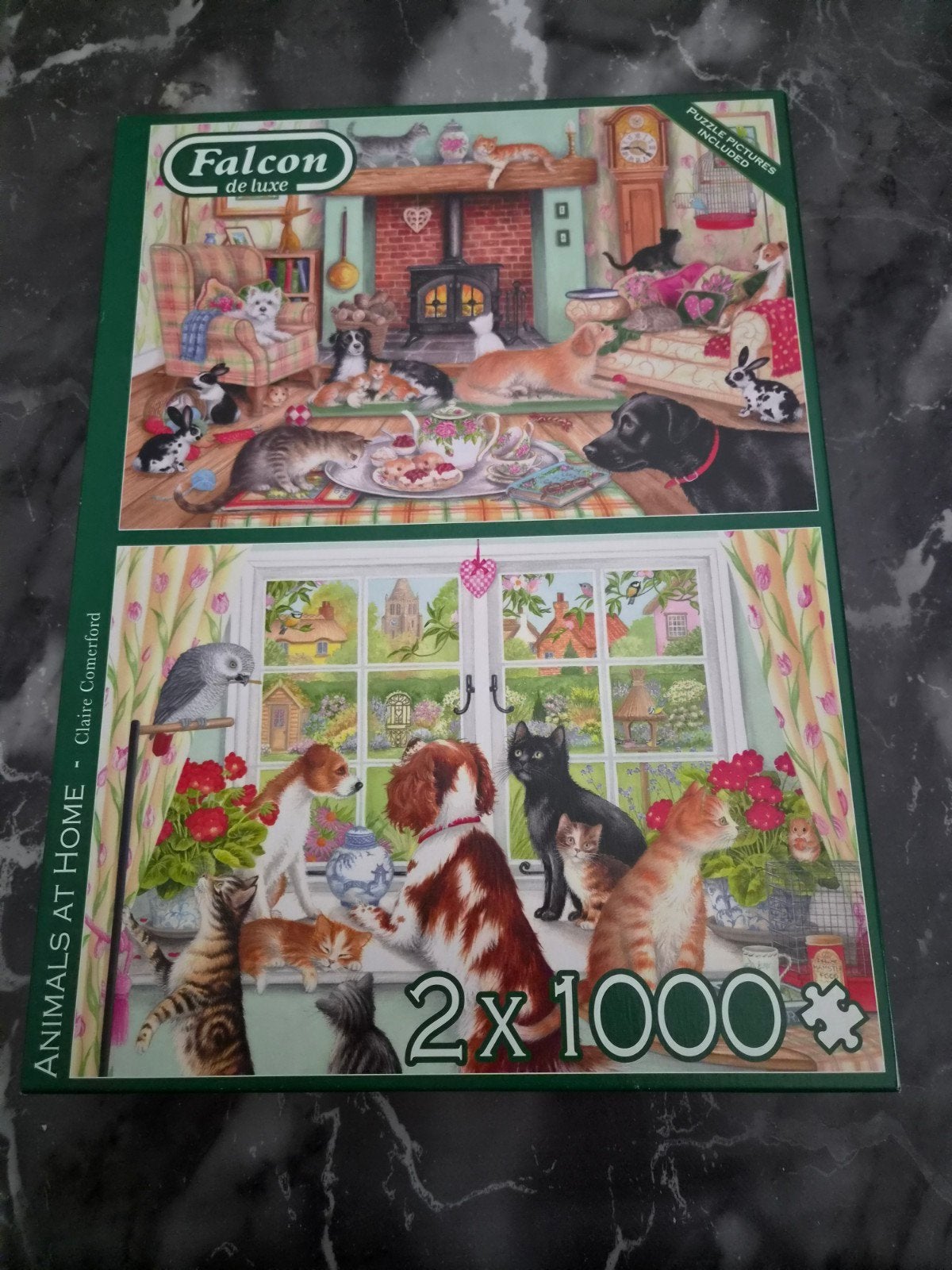 Falcon puzzel honden 2x keer 1000 stukjes, Ophalen, 500 t/m 1500 stukjes, Zo goed als nieuw