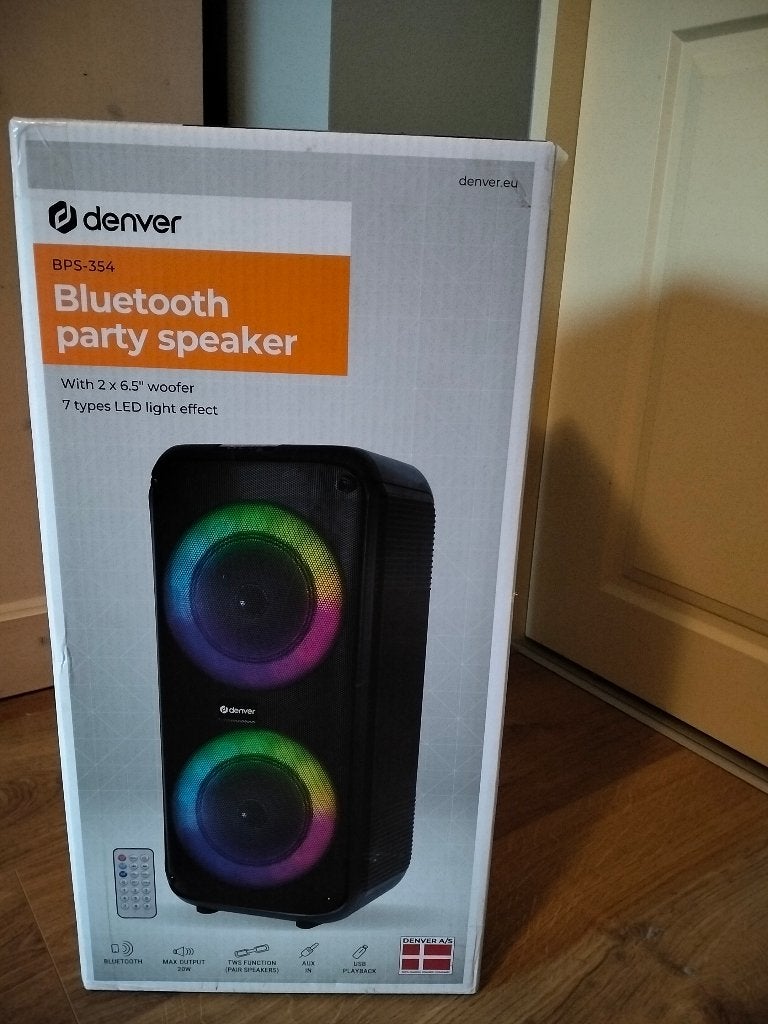 Denver Bluetooth party speaker, AUX-ingang, Party speaker, Nieuw, Minder dan 60 watt