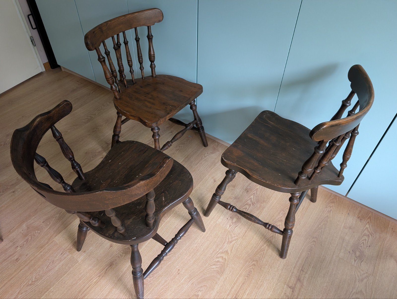 Set van 3 vintage houten stoelen, Antiek en Kunst, Ophalen of Verzenden