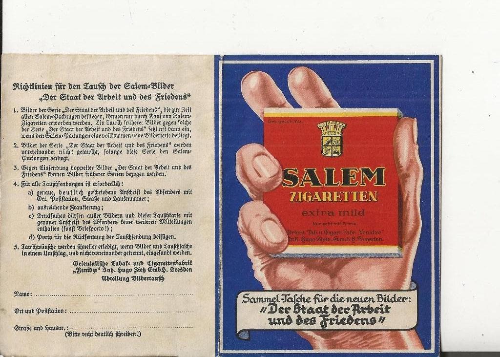 Salem Zigaretten extra mild, Ophalen of Verzenden, 1920 tot 1940, Ongelopen, Duitsland