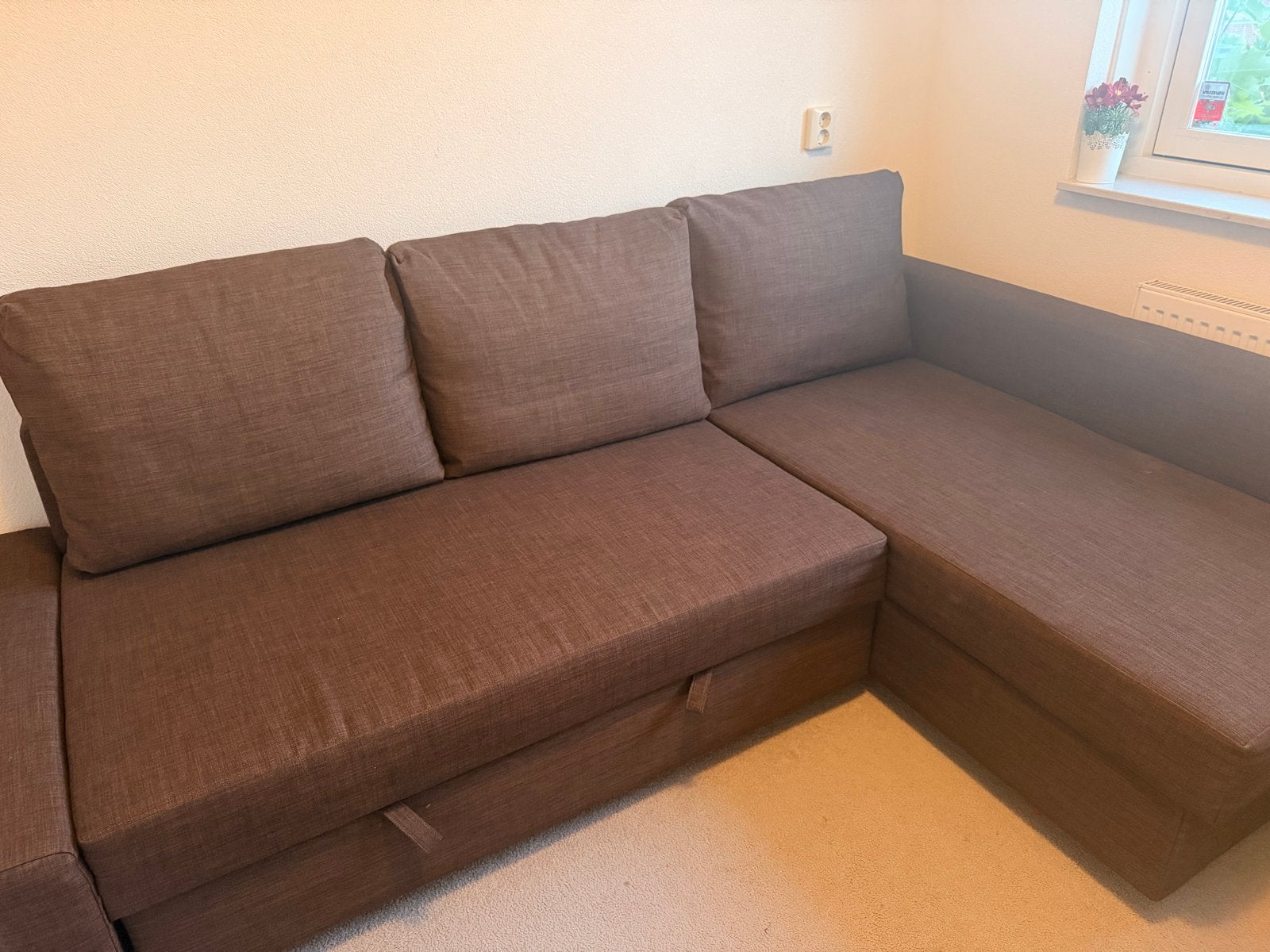 IKEA FRIHETEN Hoekbank - Bruin - Zo goed als nieuw, Ophalen, Hoekbank, Driepersoons, Zo goed als nieuw