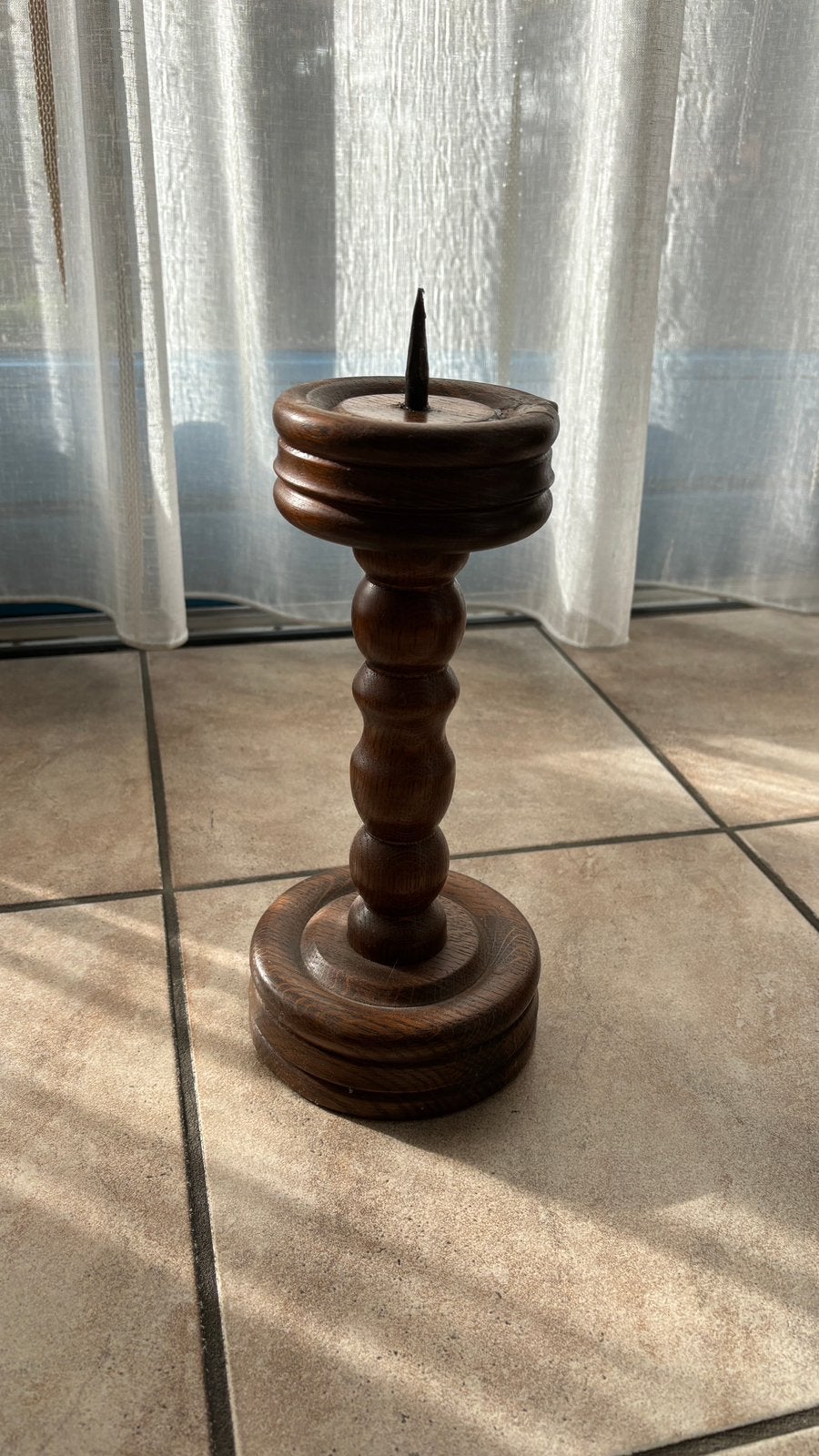 Vintage massief houten kandelaar – 27 cm – gedraaid hout, Ophalen of Verzenden, Overige materialen