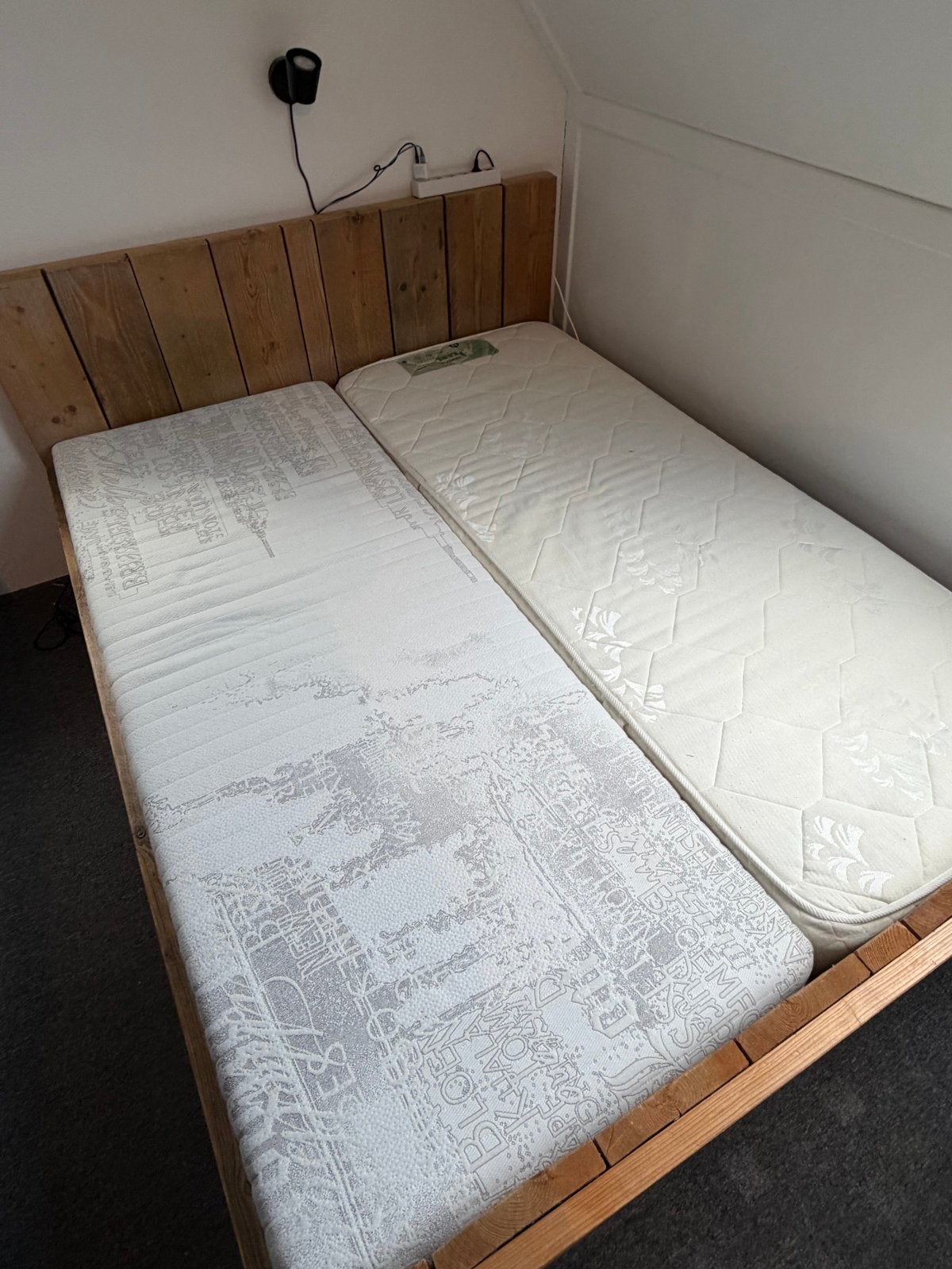 Steigerhouten tweepersoonsbed met lattenbodems 160x200, Ophalen, Gebruikt, Bruin, Steigerhout