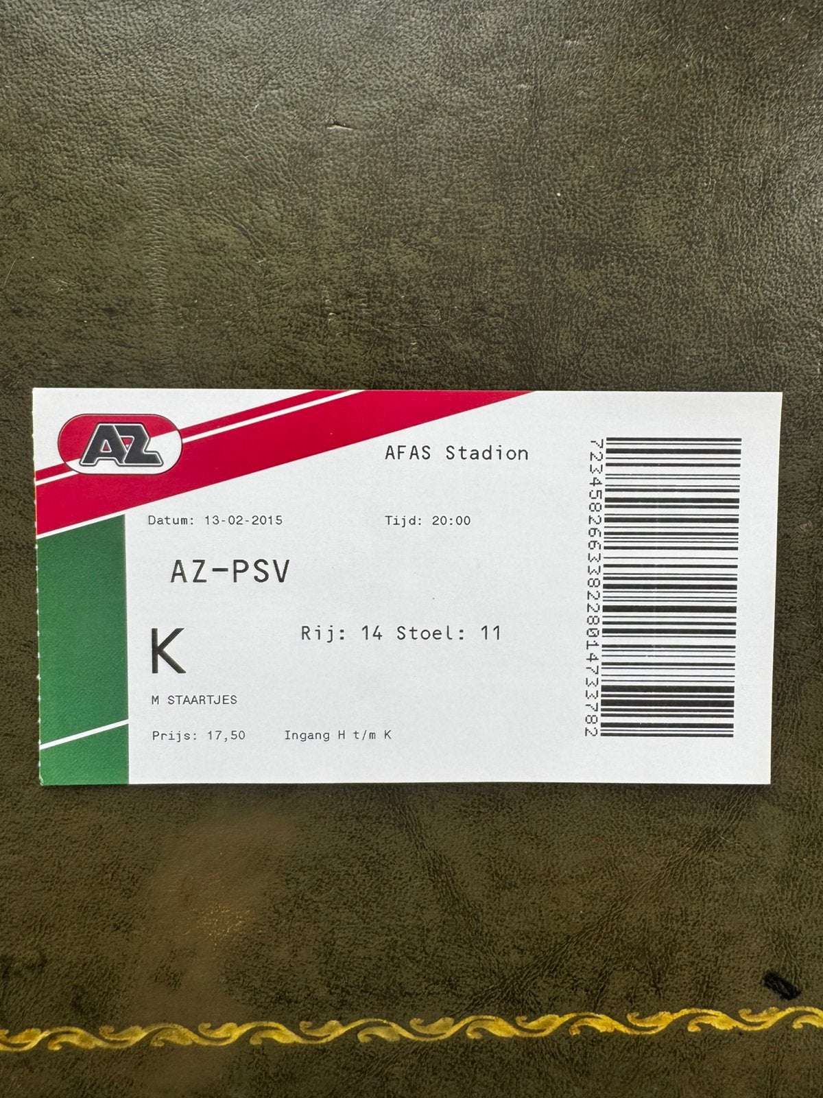 Ticket AZ-PSV 13-02-2015, Verzenden, Gebruikt, PSV, Overige typen