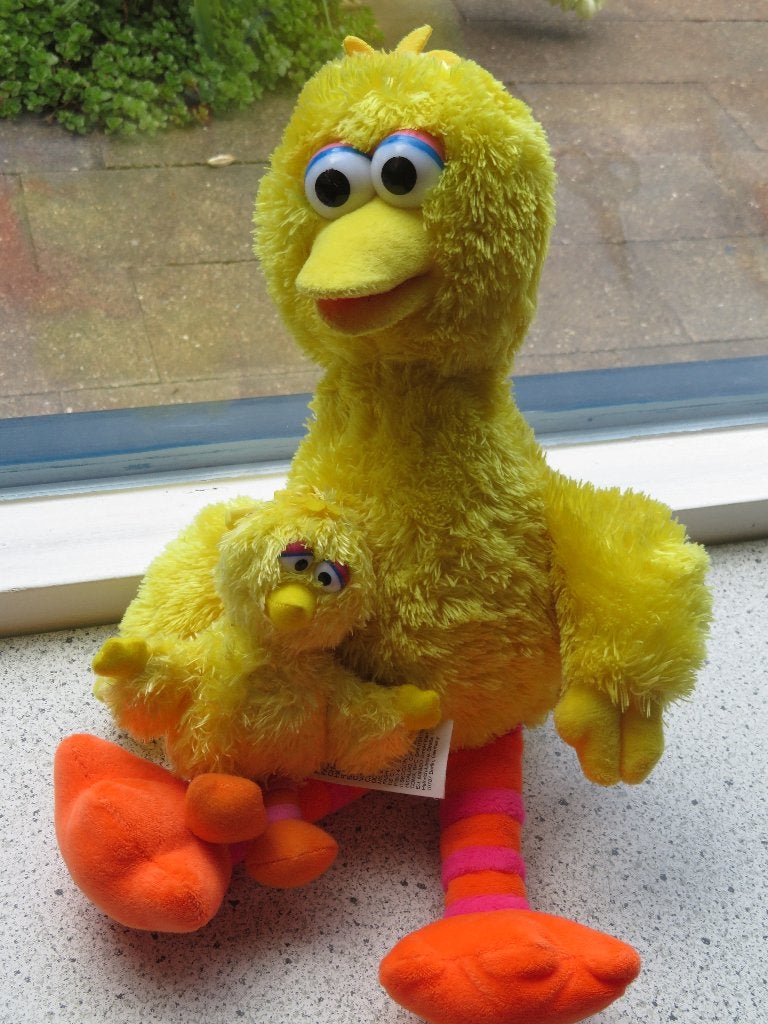 Gele vogel Big Bird meet ca 36 cm + sleutelhanger ca 17 cm, Geel, Ophalen of Verzenden, Zo goed als nieuw, Middelgroot (20 tot 80 cm)