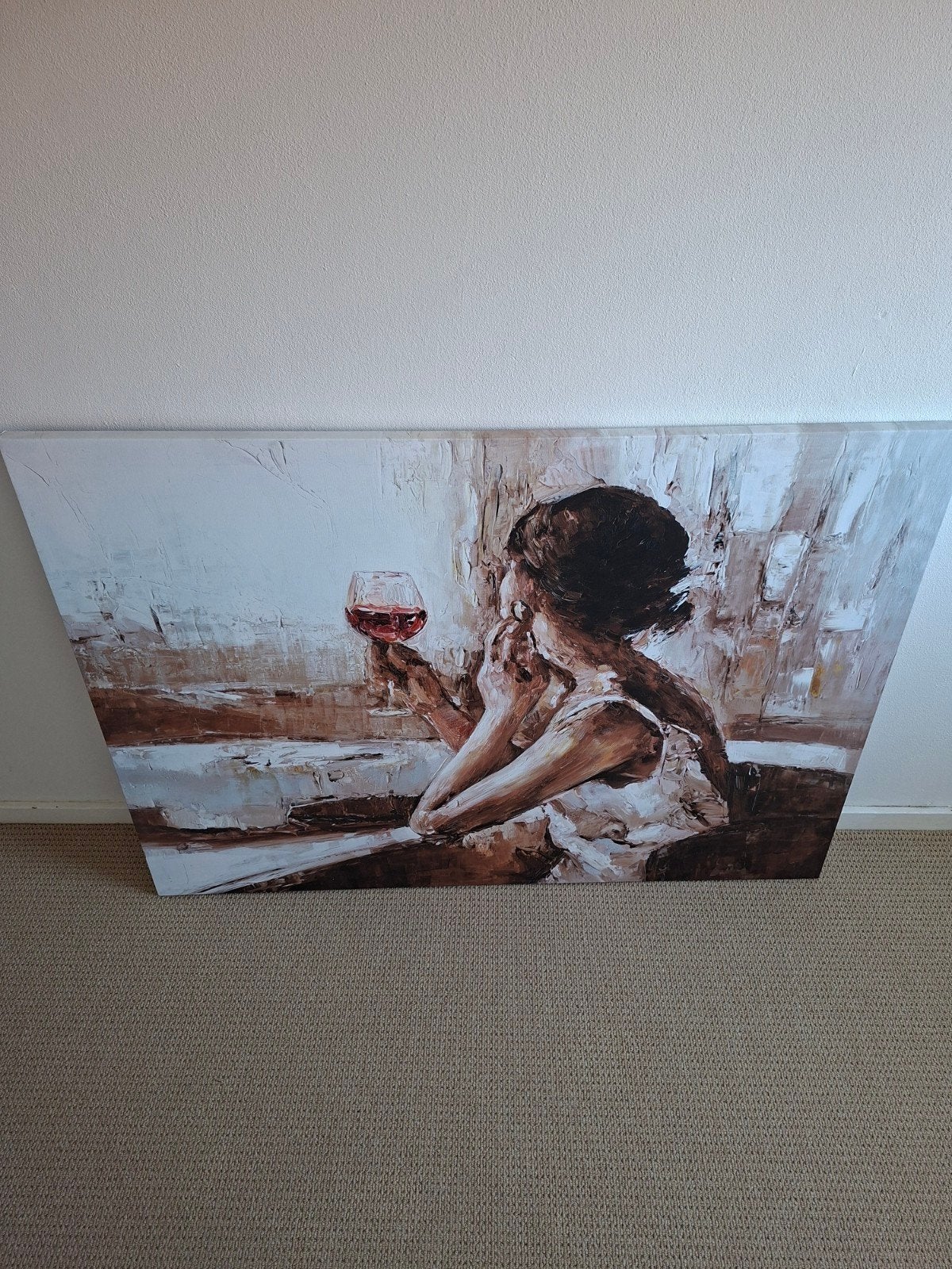 Canvas schilderij vrouw met wijnglas 116x85 cm, Ophalen, Op houten frame, Portret