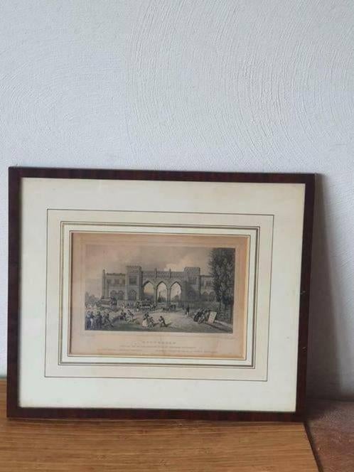 Gravure 1858 Station Rotterdam Delftsche Poort, Antiek en Kunst, Ophalen
