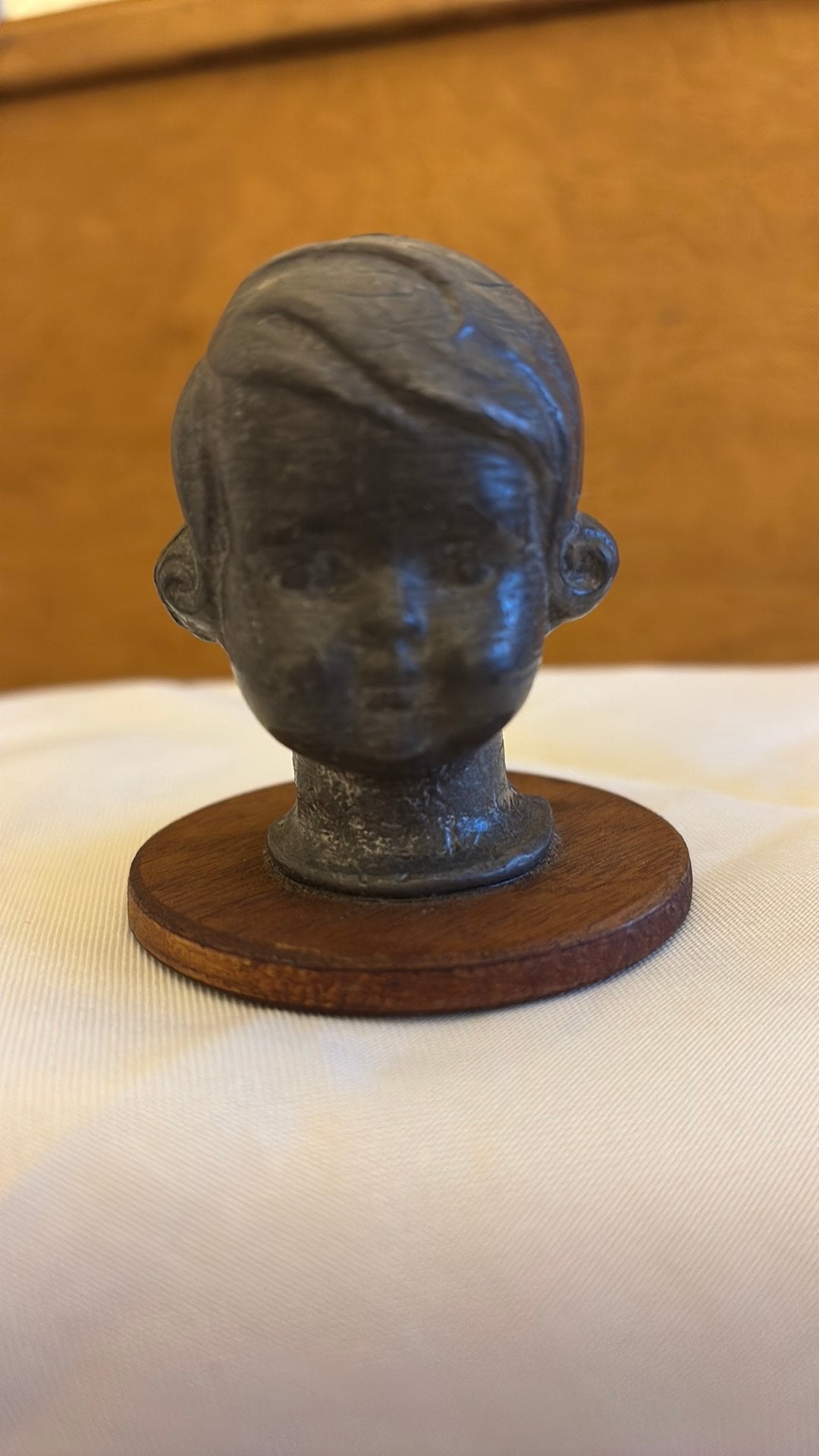 Bronzen of liden kinder kopje lijkt op schildpad poppenhoofd, Ophalen of Verzenden
