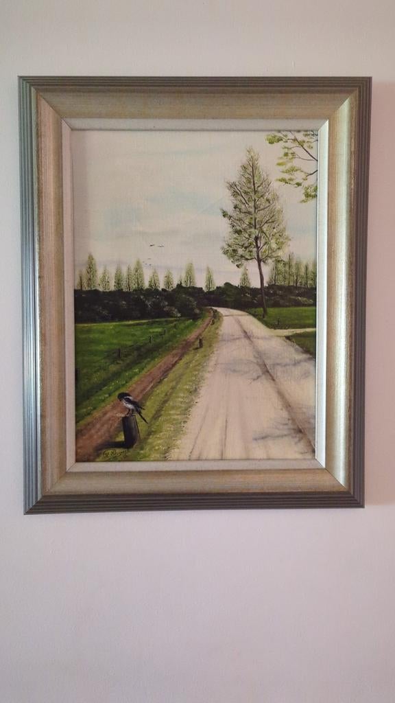 Schilderij: Landweg met boom en vogel, Antiek en Kunst, Kunst | Schilderijen | Klassiek, Ophalen