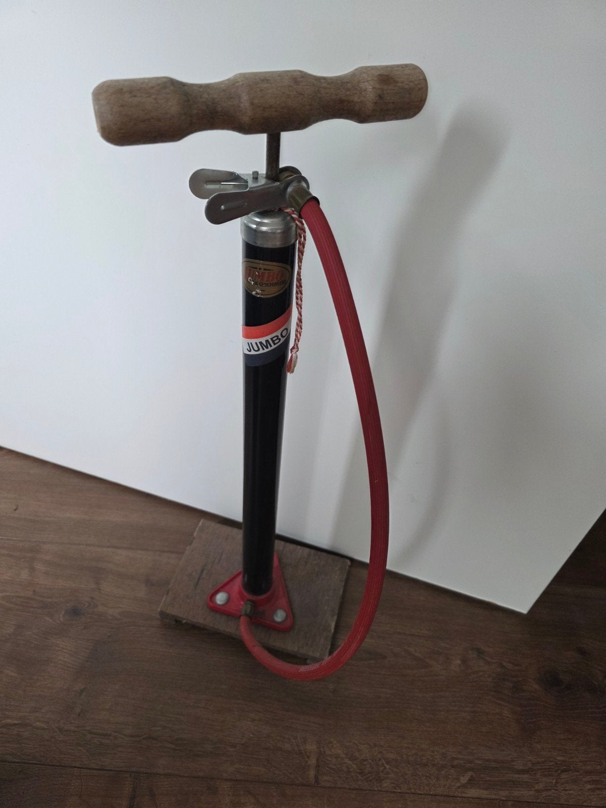 Vintage Jumbo fietspomp met houten handvat, Fietsen en Brommers, Ophalen, Gebruikt