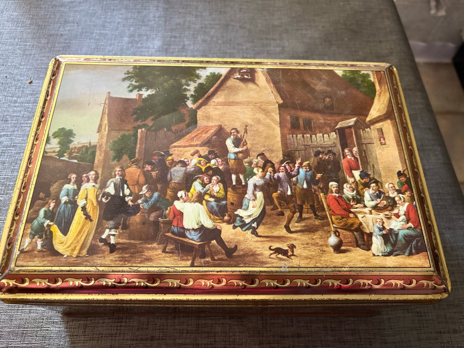 Vintage blikken doos 'Vlaamse Kermis' - Douwe Egberts, Verzamelen, Ophalen of Verzenden, Gebruikt, Koek(jes), Douwe Egberts