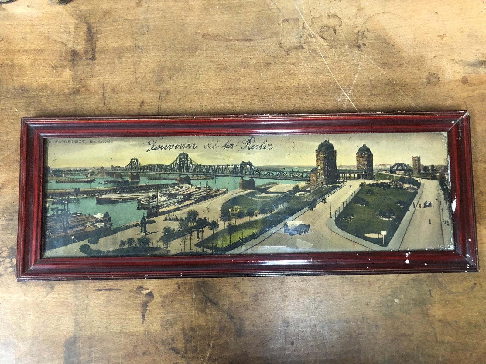Oude ingelijste panorama Souvenir de la Ruhr, Ophalen of Verzenden