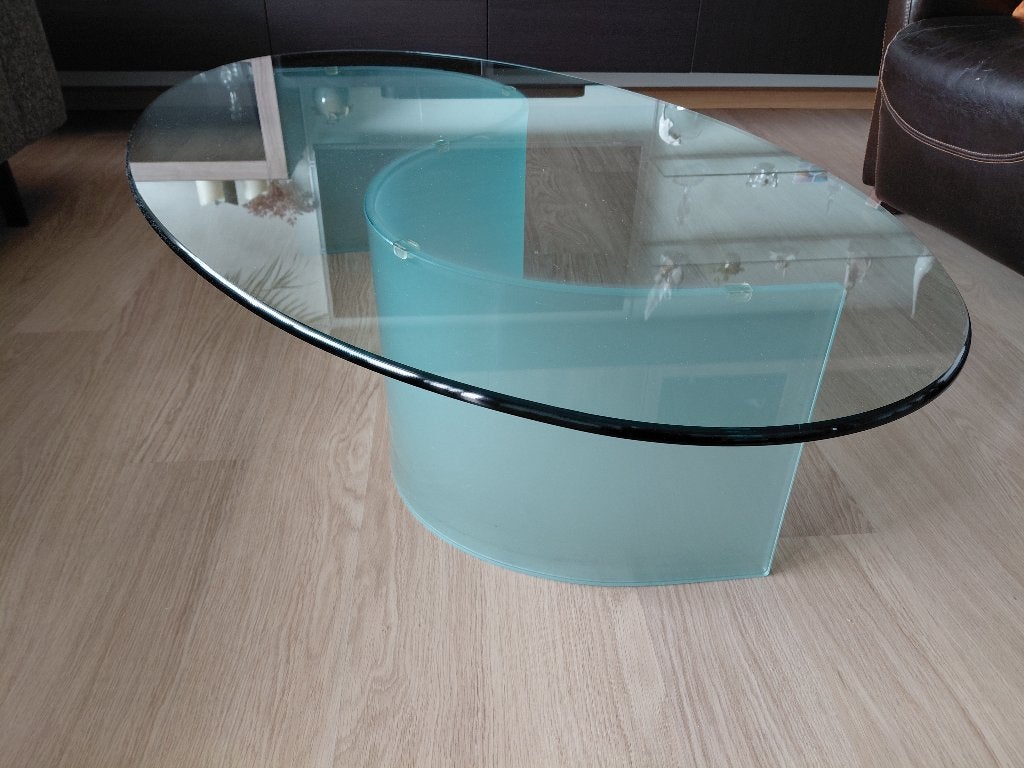 glazen salon tafel, zware design uitvoering,, Ophalen, Gebruikt, 100 tot 150 cm, 50 tot 100 cm