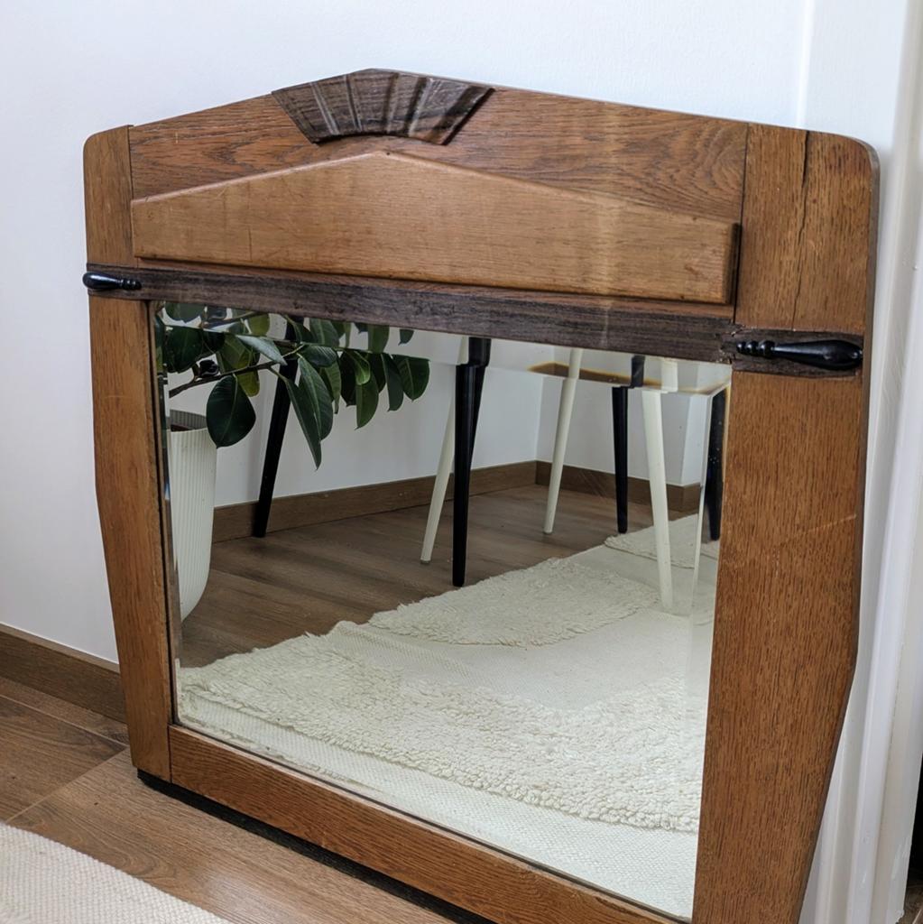 Art deco houten spiegel vintage wooden mirror, Ophalen, Rechthoekig