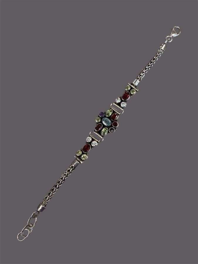 925 Zilveren Armband met Toermalijn Peridot Amethist, Gebruikt, Ophalen of Verzenden, Met edelsteen, Zilver
