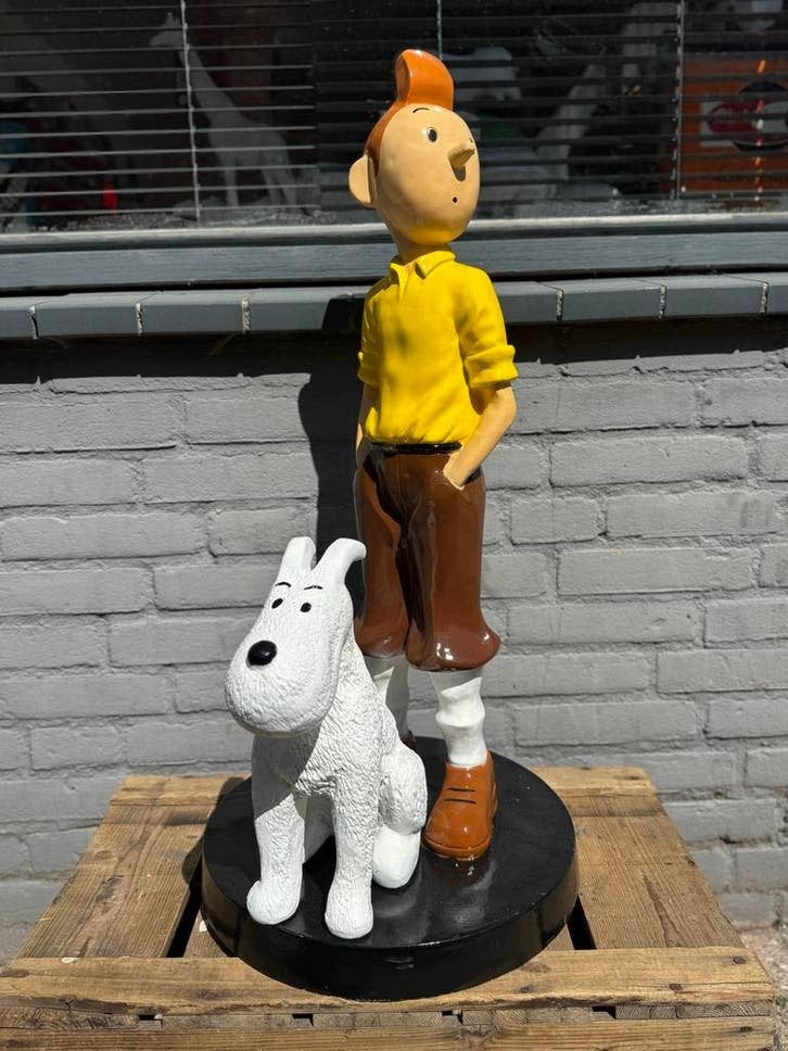 Groot beeld Kuifje en Bobbie - Stripfiguren, Ophalen, Gebruikt, Beeldje of Figuurtje, .