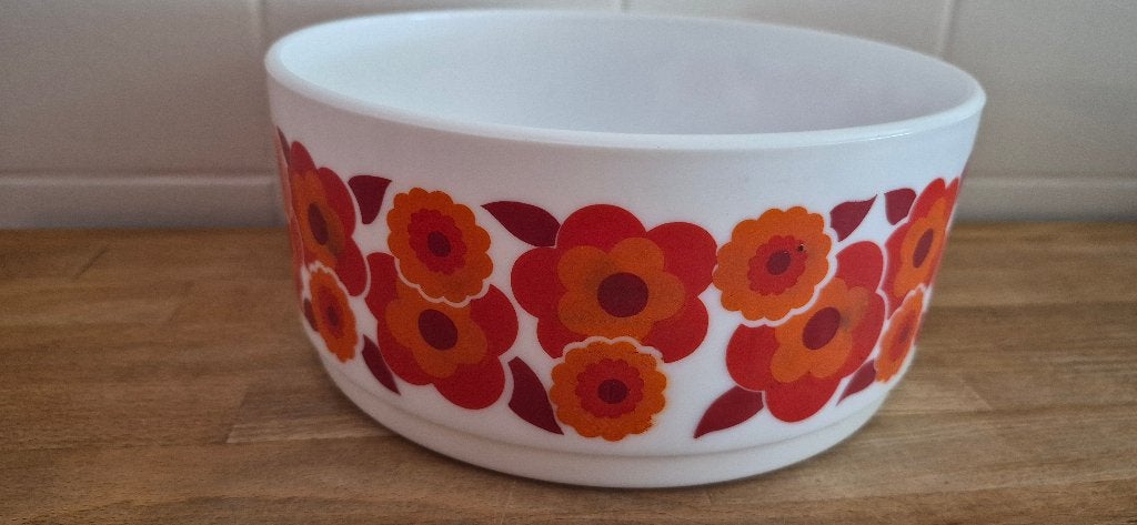 vintage Arcopal kom uit de jaren '70 met een bloemenmotief, Overige merken, Ophalen of Verzenden, Overige stijlen, Glas
