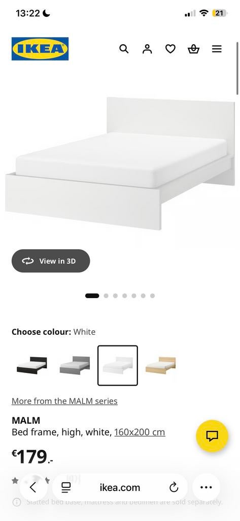 IKEA MALM bedframe wit 160x200 cm, Ophalen, Gebruikt, Wit, Tweepersoons