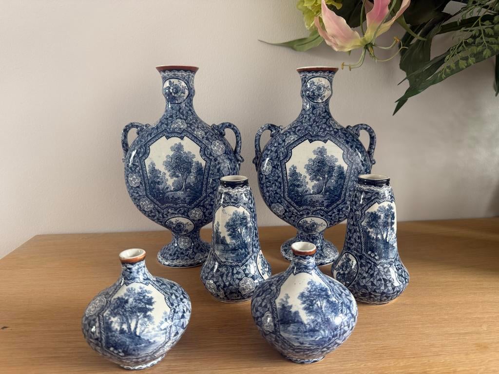 Set van 6 antiek Flamand Vazen met Landschapdecor, Ophalen