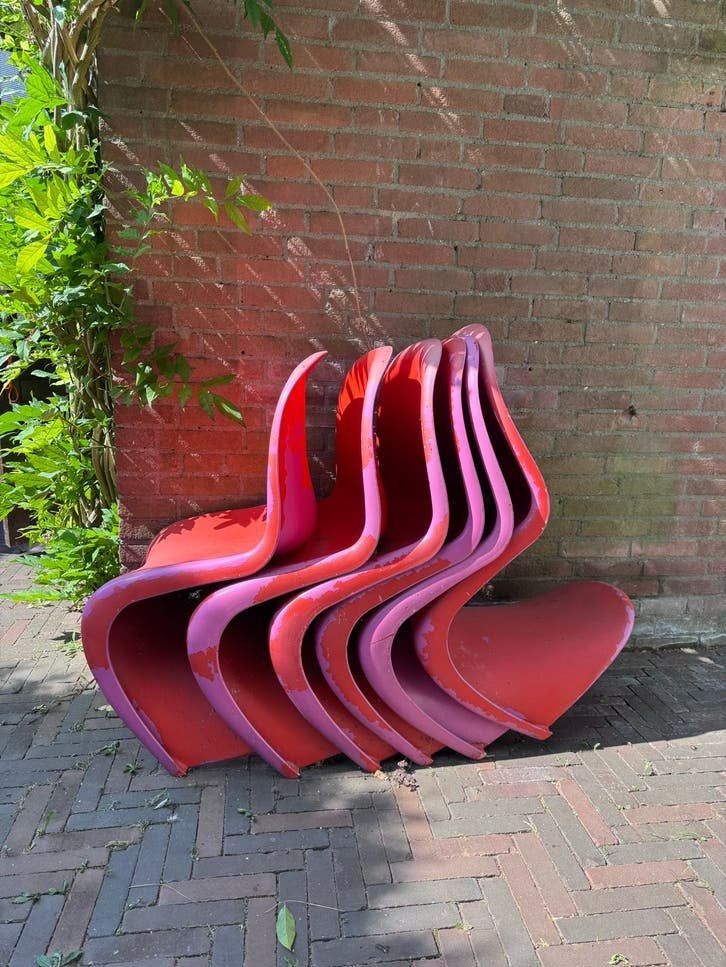 €250,- Set van 6 Vitra Panton stoelen - Vintage rood/roze, Ophalen