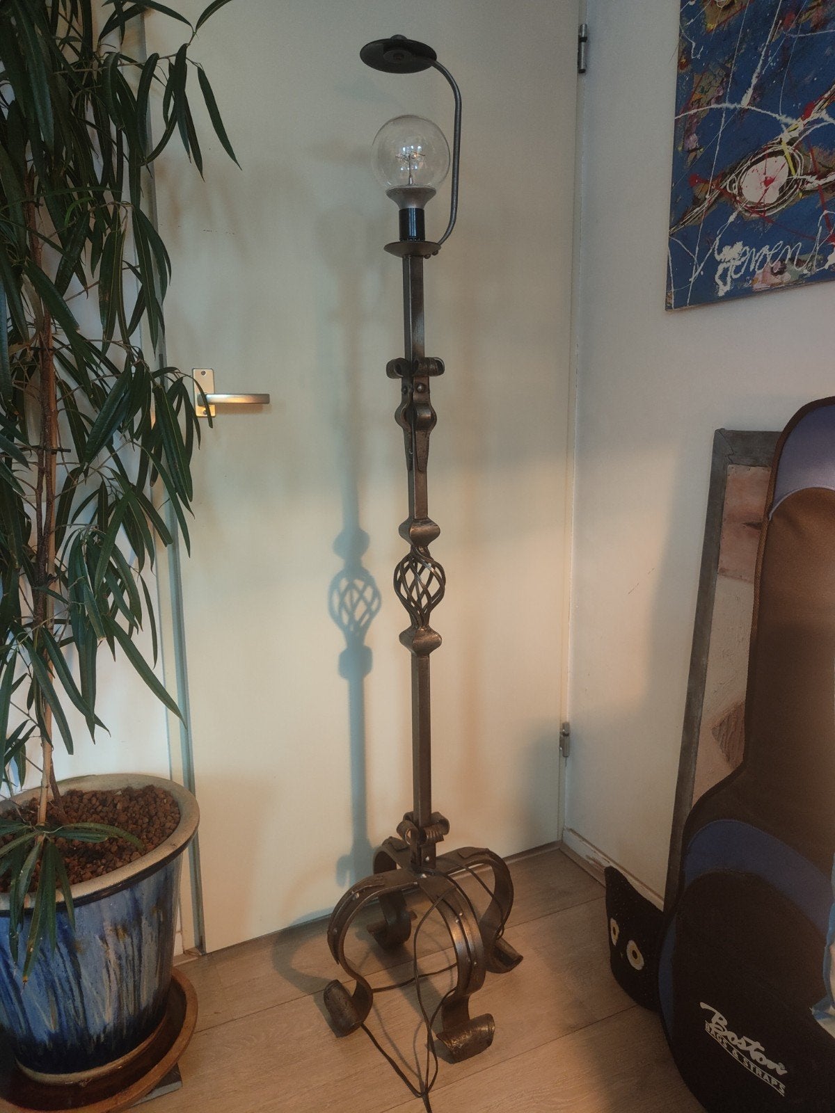 smeedijzeren vloerlamp gothic revival, Gebruikt, Metaal, 150 tot 200 cm, E27 (groot)