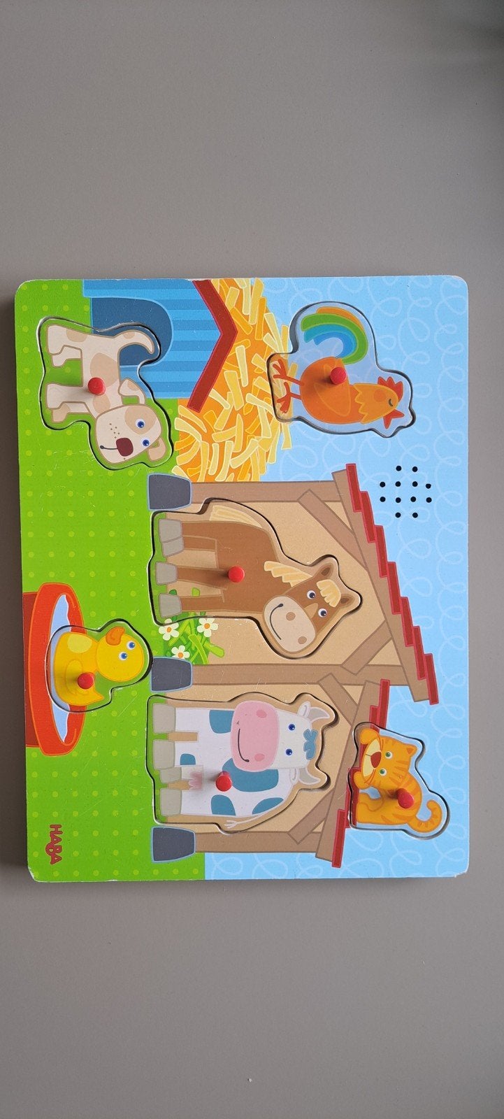 Houten Dierenpuzzel met Geluid - Boerderijdieren, 2 tot 4 jaar, Gebruikt, Ophalen of Verzenden, Van hout