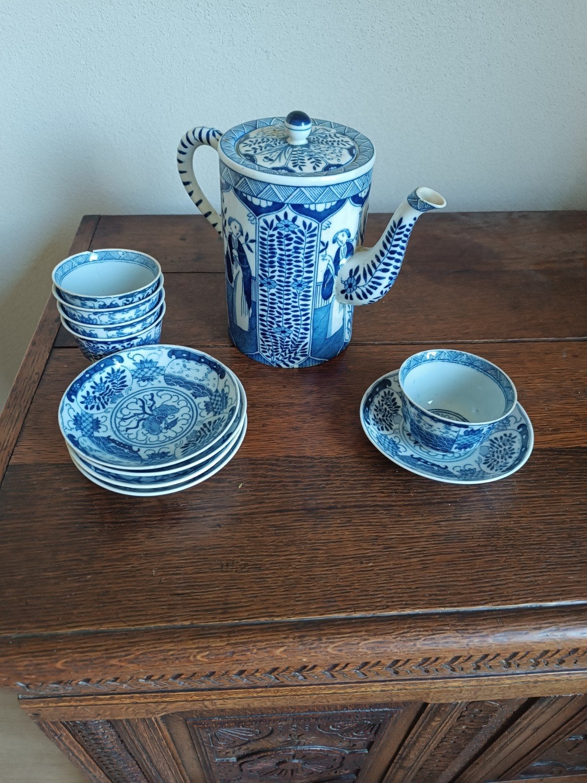 Antiek  Koffieservies - Handgeschilderd, Ophalen of Verzenden