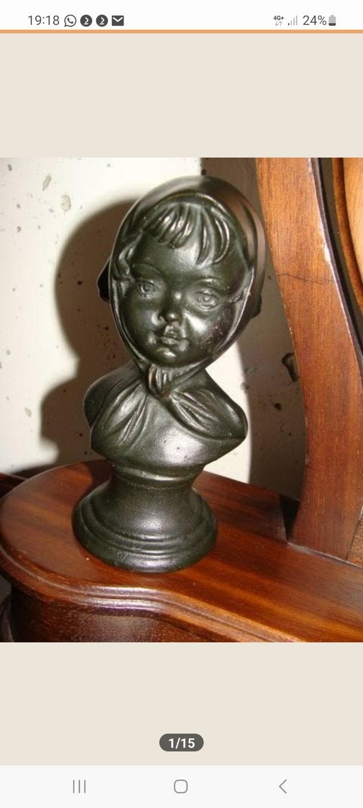 Vintage borstbeeld meisje met hoofddoek - Zwart, 12,5 cm, Verzamelen, Beelden en Beeldjes, Ophalen of Verzenden, Gebruikt, Mens
