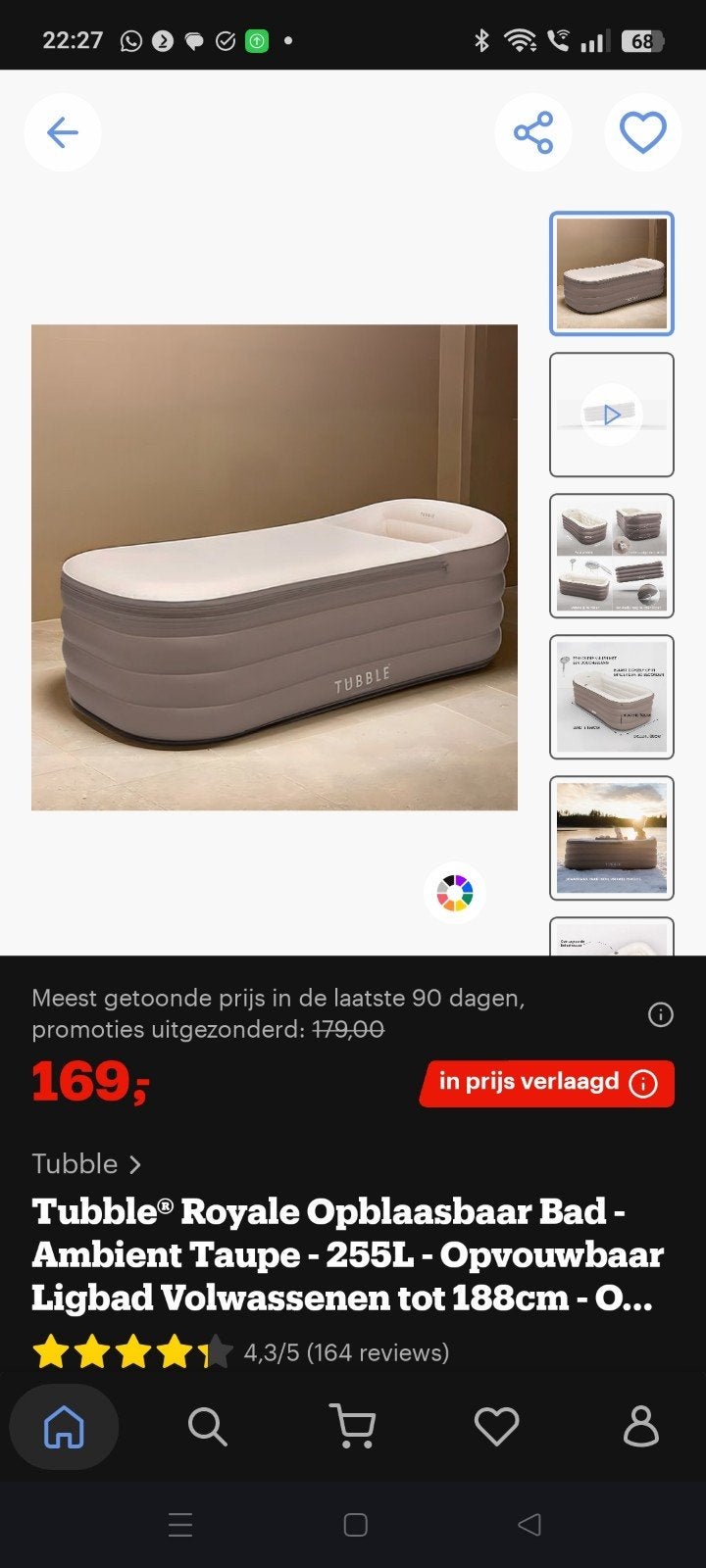 Tubble Royale Opblaasbaar Bad - Ambient Taupe, Ophalen of Verzenden, Zo goed als nieuw, Met bad